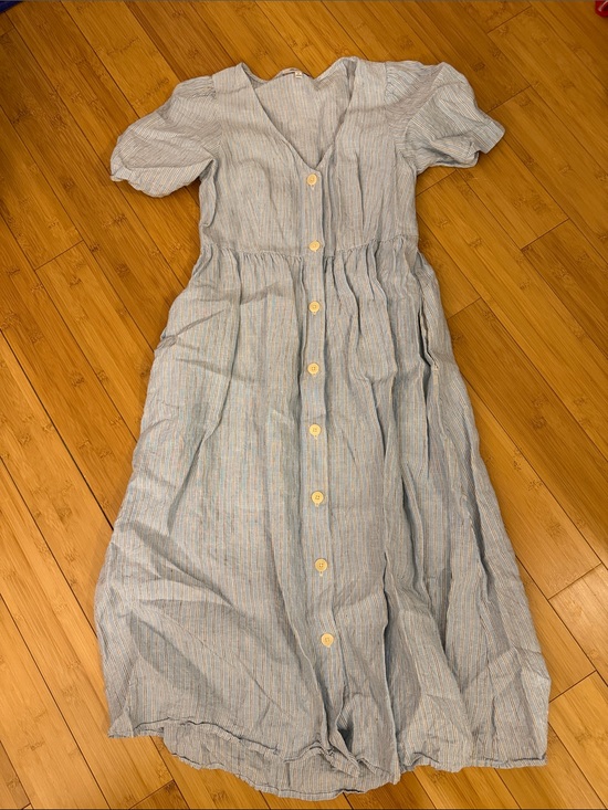 Madewell Dresses & Skirts - Madewell Pale Blue Striped Button-Front Linen Maxi Dress